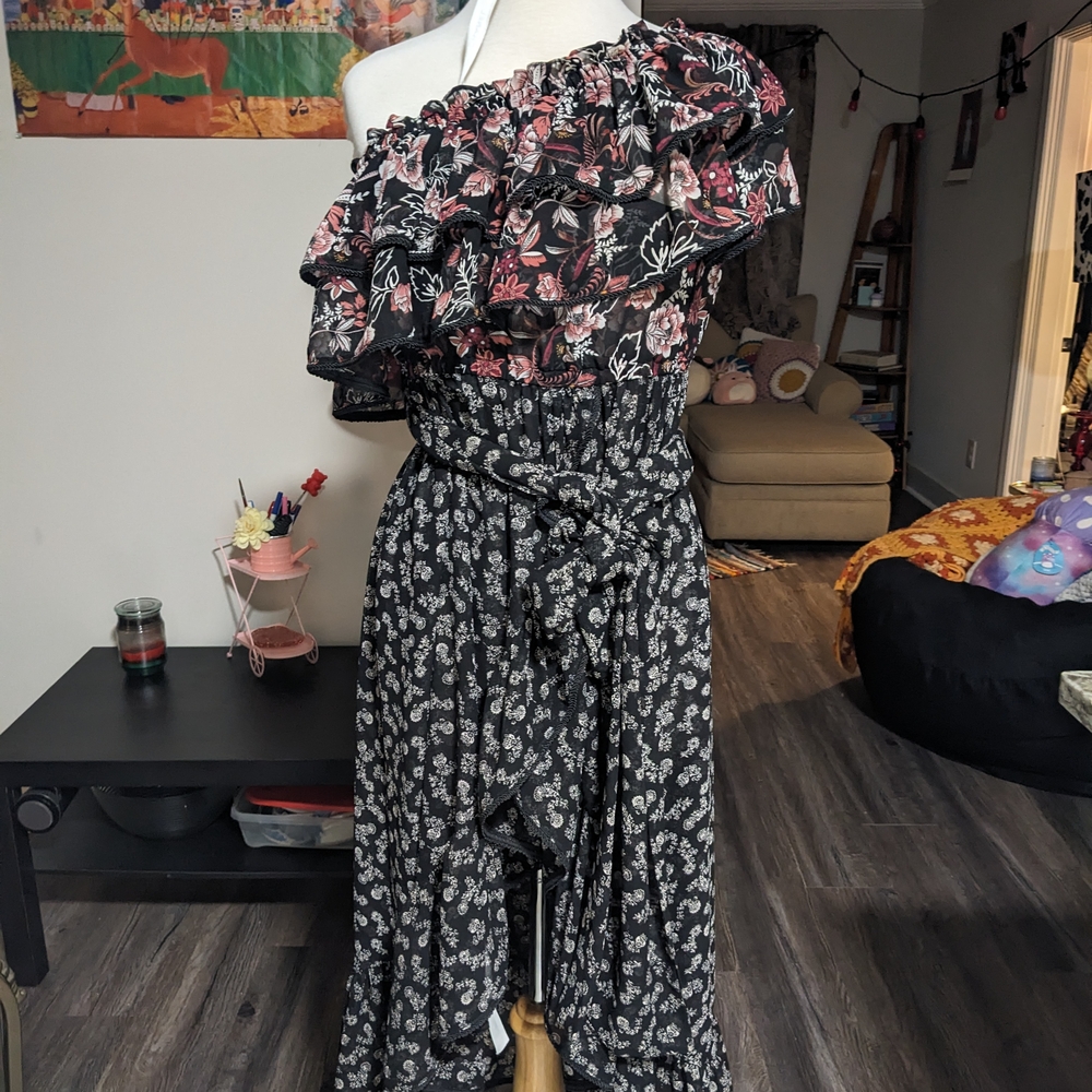 MISA black And Pink Floral Dress
